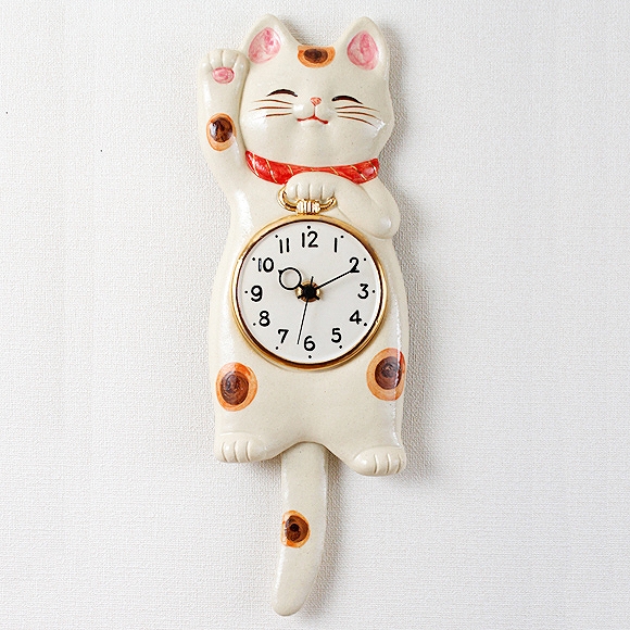 掛け時計｜振り子時計 アナログ 招き猫 陶器 掛け時計 日本製 和室 (CY 