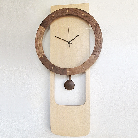 振り子時計 木製 アナログ 天然木 リビング おしゃれ ハンドメイド 寄せ木時計 振り子　(PM-0460000BW)