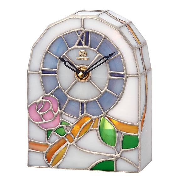 置き時計｜リズム時計(RHYTHM) ステンドガラス 置き時計 小型
