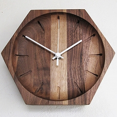 ハンドメイド寄せ木時計　小型掛け時計５０六角　(PM-0110000)