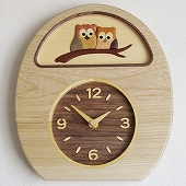 掛け時計 木製時計 ふくろう 置き時計 寄せ木 掛置兼用 「ふくろう」(PK-MK-1）