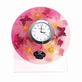 置き時計 ドイツ製 花のガラス時計 ギフト 贈り物 CDD7263 ピンク　(IK-CDD7263)