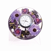 置き時計 ドイツ製 花のガラス時計 ギフト 贈り物 CDD7279 パープル　(IK-CDD7279)