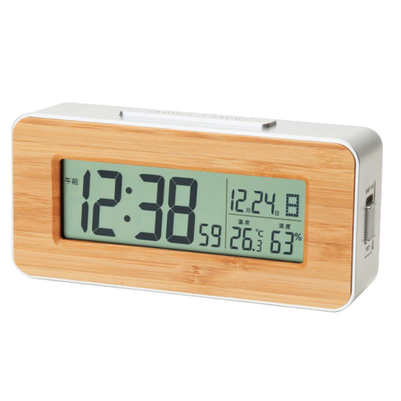置き時計｜目覚し時計 竹 電波時計 掛置兼用 バンブー カレンダー 六曜 温湿度計 アラーム スヌーズ バックライト 置き時計 天然竹の電波
