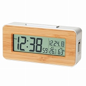 目覚し時計 竹 電波時計 掛置兼用 バンブー カレンダー 六曜 温湿度計 アラーム スヌーズ バックライト 置き時計 「天然竹の電波時計」　(AD-T01)