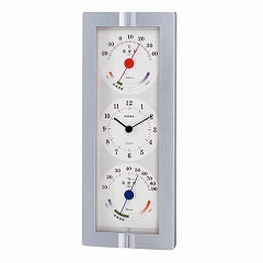 エンペックス EMPEX 掛け時計 シルバー 温度計 湿度計 秒針なし 日本製　(EP-TQ-723)