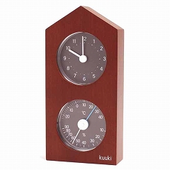 エンペックス EMPEX 置き時計 天然木 ブナ材 ブラウン くうき 時計台の時計 温度計 湿度計 日本製　(EP-KU-4863)