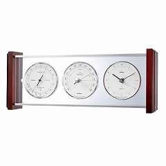 エンペックス EMPEX 置き時計 シルバー 天然木 気圧計 温度計 湿度計 タテヨコ兼用 日本製　(EP-EX-943)