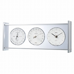 エンペックス EMPEX 置き時計 シルバー 気圧計 温度計 湿度計 タテヨコ兼用 日本製　(EP-EX-953)