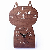 置き時計 木製 ネコ ねこ 猫 おしゃれ アナログ 北欧 秒針なし 2針 シンプル ニヒルハリュウノスケ chara cats ウォールナット　(YC-YK20-103WN)