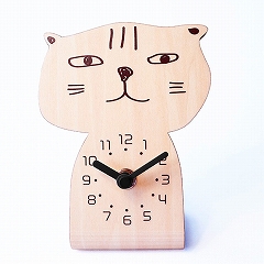 置き時計 木製 ネコ ねこ 猫 おしゃれ アナログ 北欧 秒針なし 2針 シンプル テンネンハミヤビ chara cats  ナチュラル　(YC-YK20-103NA)