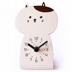 置き時計 木製 ネコ ねこ 猫 おしゃれ アナログ 北欧 秒針なし 2針 シンプル セイトウハタマコ chara cats  ナチュラル ホワイト　(YC-YK20-103WH)