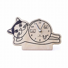 置き時計 木製 ネコ ねこ 猫 おしゃれ アナログ 北欧 シンプル ブリティッシュショートヘア　(YC-YK19-104B)