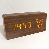 置き時計 目覚まし時計 木目 LED 木製 木目調 アラーム 温度計 湿度計 カレンダー ライト PLUSDECO プラスデコ IAC-5655　(CR-IAC5655)