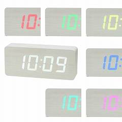 置き時計 目覚まし時計 木目 LED 7色 温度計 複数アラーム カレンダー USBケーブル動作可能 プラスデコ PLUSDECO IAC-5664　(CR-IAC5664)